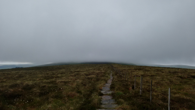 long distance path trail england moorland flagstones fog
